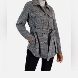 Juniors Gray Plaid Belted Jacket never worn